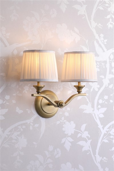(image for) Laura Ashley Hemsley 2 Light Wall Light Matt Antique Brass With Shade